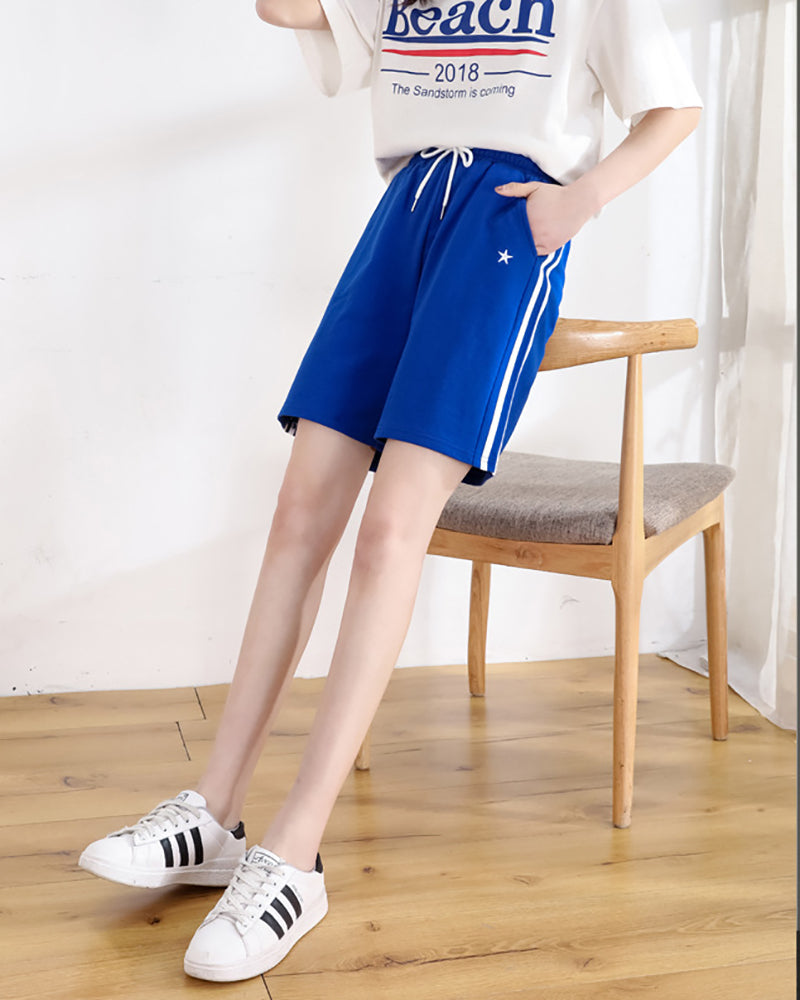 Women Shorts Knee-length Streetwear Leisure Solid Drawstring Loose Summer New Yoga Sport Five-point Pants