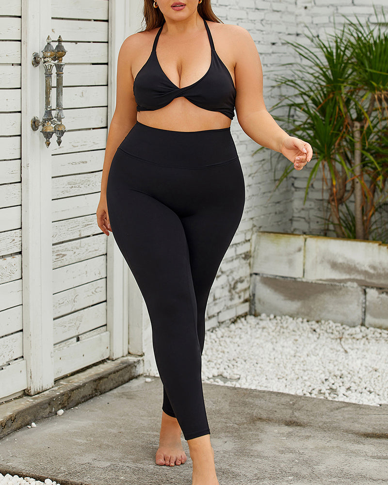 Women Popular V Neck Plus Size Yoga Pants Sets L-3XL