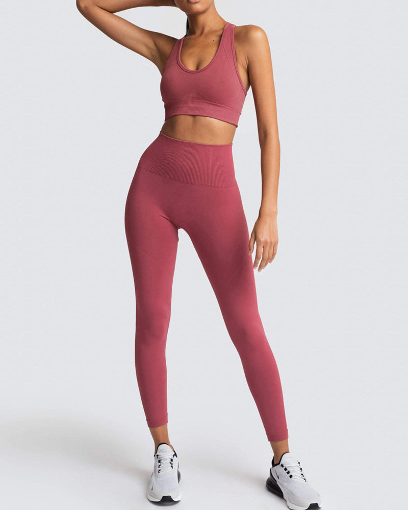 Seamless Slim Knit Sports Yoga Two-piece Sets S-L