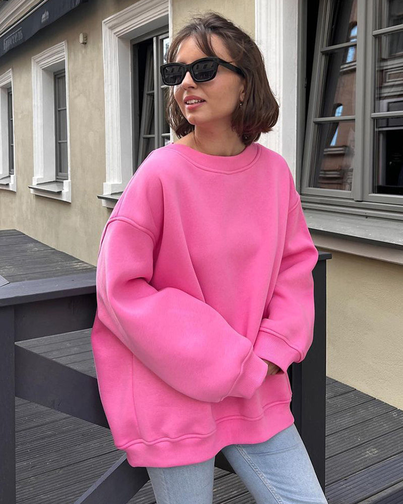 Crew Neck Loose Oversize Long Sleeve Pullover Sweatshirt S-L