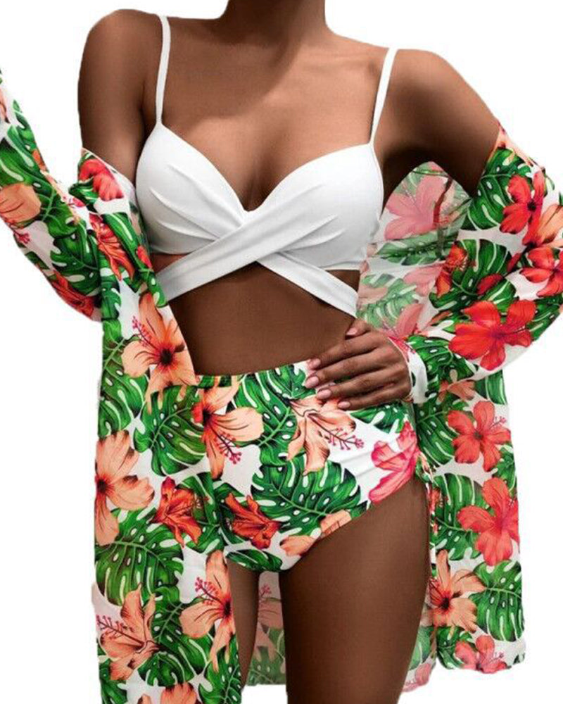 Women Printing Mesh Three Piece Swimwear S-XL YY10070