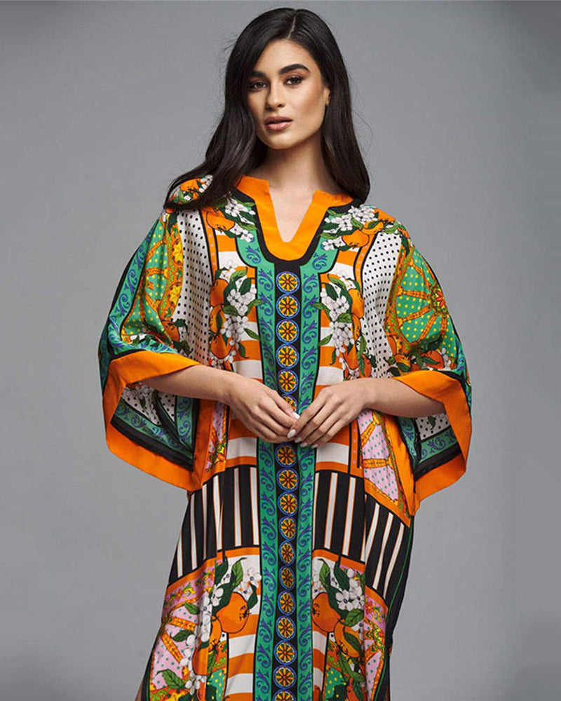 Loose Boho Printed Classy Elegant Beach Cover Ups Orange Blue Yellow Green Black Yellow One Size