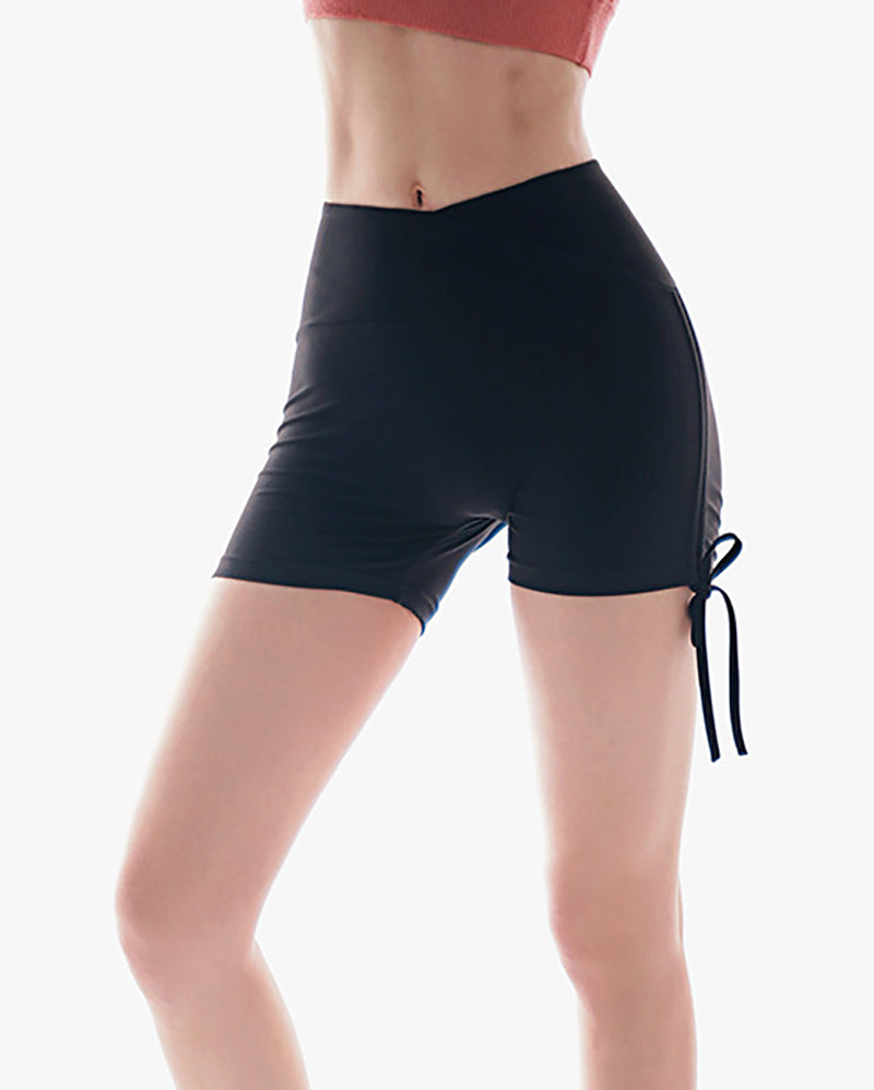 Women Solid Color High Waist Drawstring Yoga Shorts S-XL