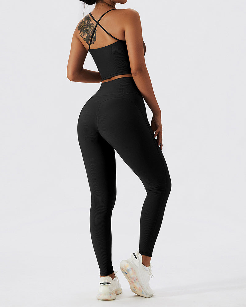 Women Quick Drying Breathable Sport Active Wear Two Piece Yoga Pants Sets Black Pink Green Coffee 8-12