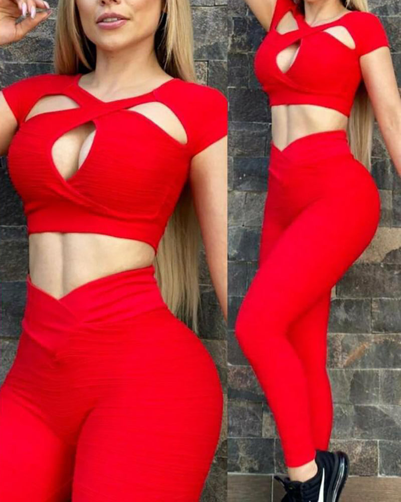 New Women Hollow Bright Stretch Breathable Yoga Sports Fitness Yoga Two-piece S-XL Pants Sets