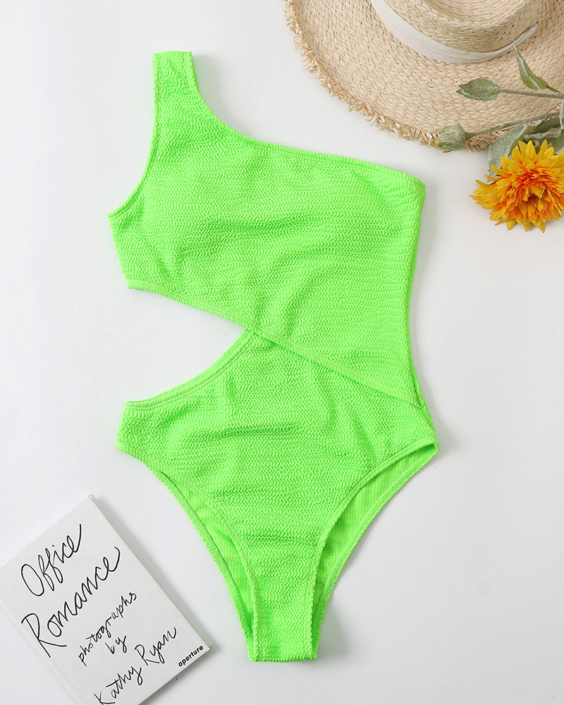 Single Shoulder Women Hollow Out One Piece Swimsuit S-XL