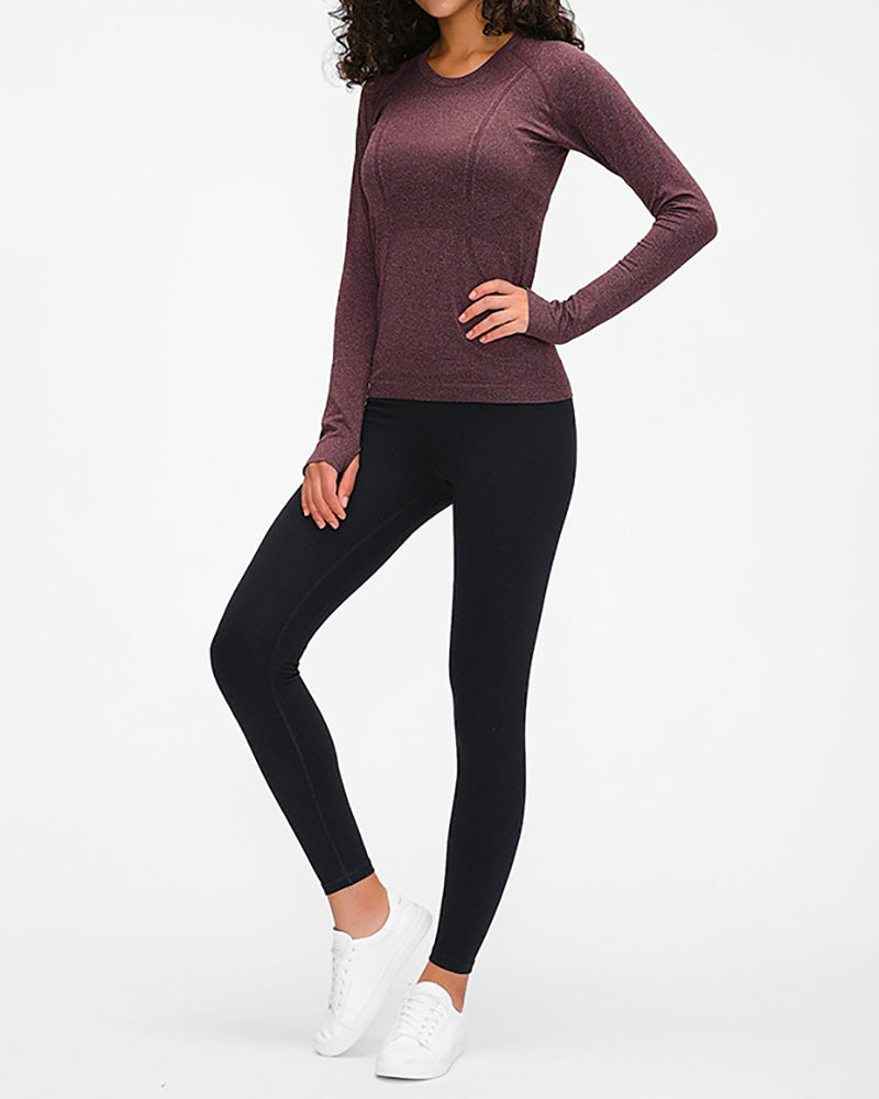 Women Long Sleeve O Neck Slim Breathable Sports Yoga Tops 4-12