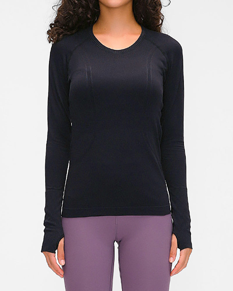 Women Long Sleeve O Neck Slim Breathable Sports Yoga Tops 4-12