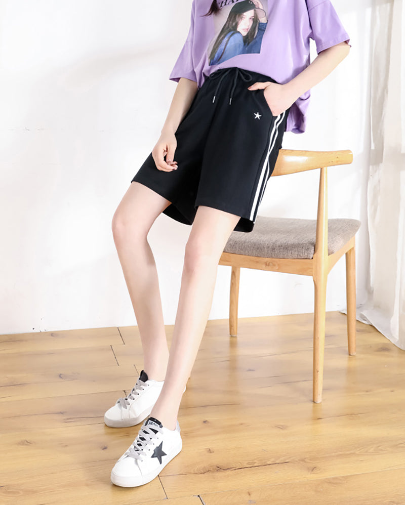 Women Shorts Knee-length Streetwear Leisure Solid Drawstring Loose Summer New Yoga Sport Five-point Pants