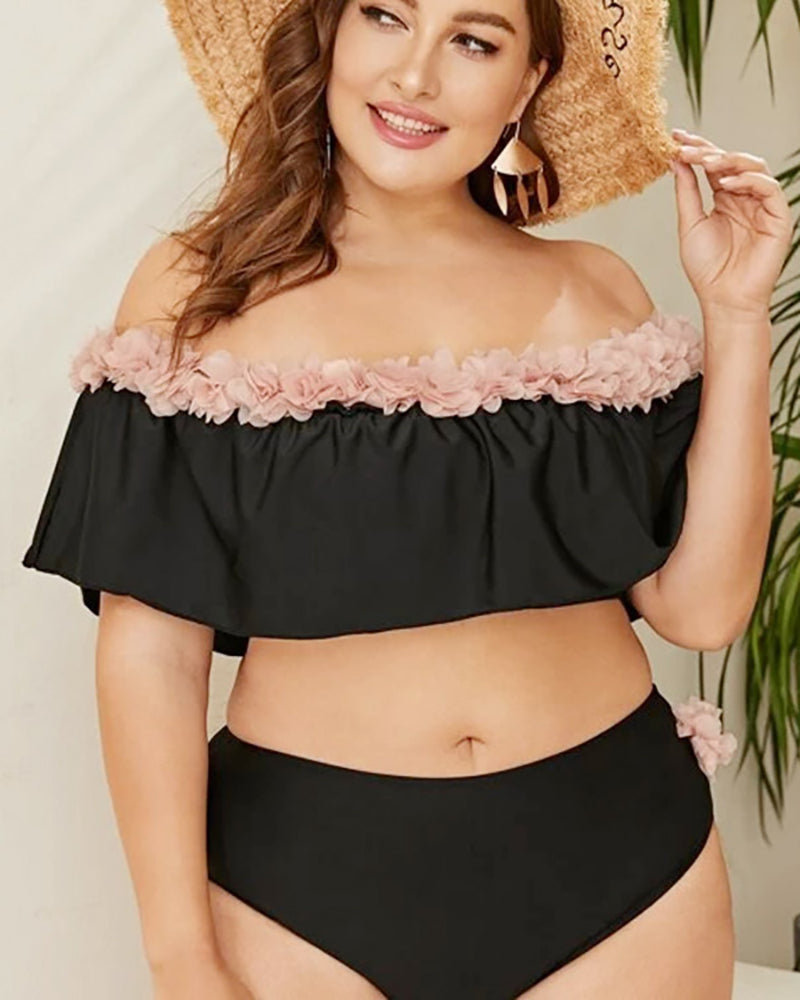 Women Off Shoulder Two Piece Sexy Plus Size Swimwear Black Red L-4XL