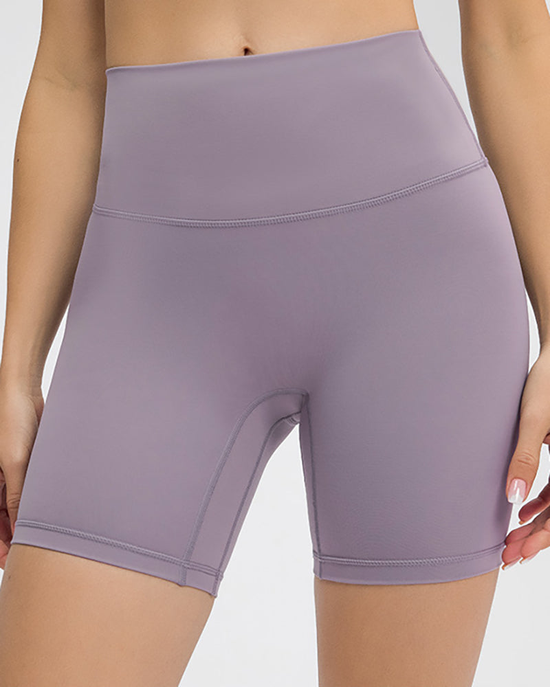 High Waist Inside Pocket Solid Color Women Running Shorts 4-12