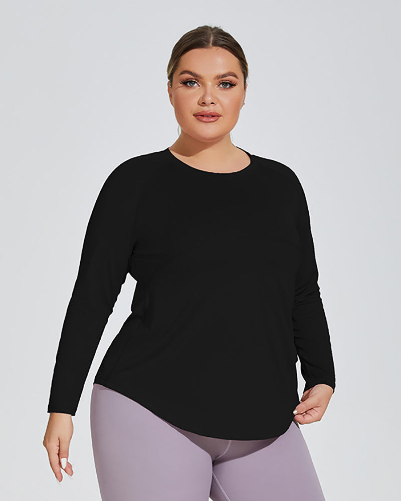 Women Long Sleeve Crew Neck Plus Size Yoga T-shirt Running Sports Top XL-4XL