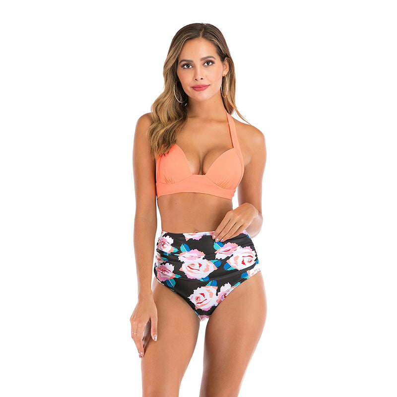 Sexy 2021 Bikini Swimsuit Women Swimwear Push Up Bikinis Set Leaf Print Female High Waist Swimming Suits for Bathing Suit EYSW0001