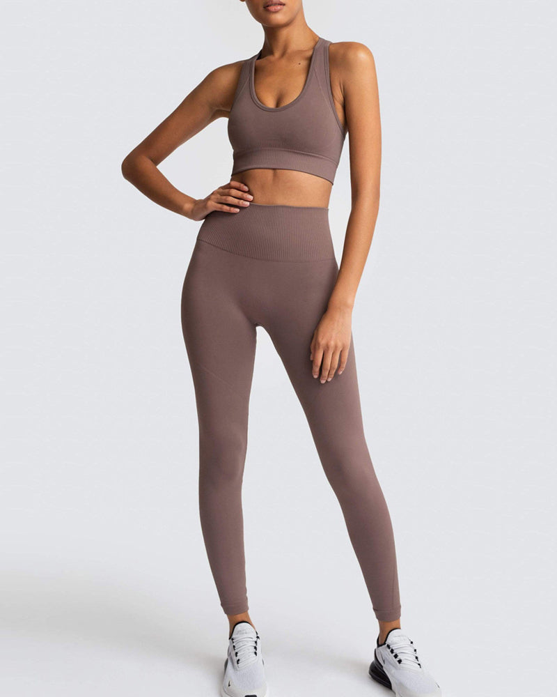 Hot Sale Seamless Slim Knit Sports Yoga Two-piece Sets S-L