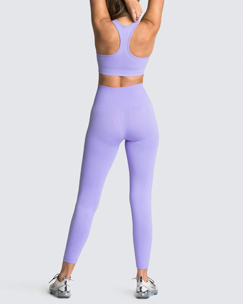 Seamless Slim Knit Sports Yoga Two-piece Sets S-L