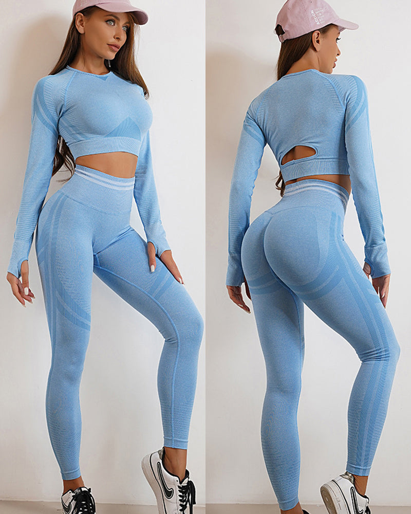 Women Active Wear Autumn Winter Long Sleeve O Neck High Waist Pants Sets S-L