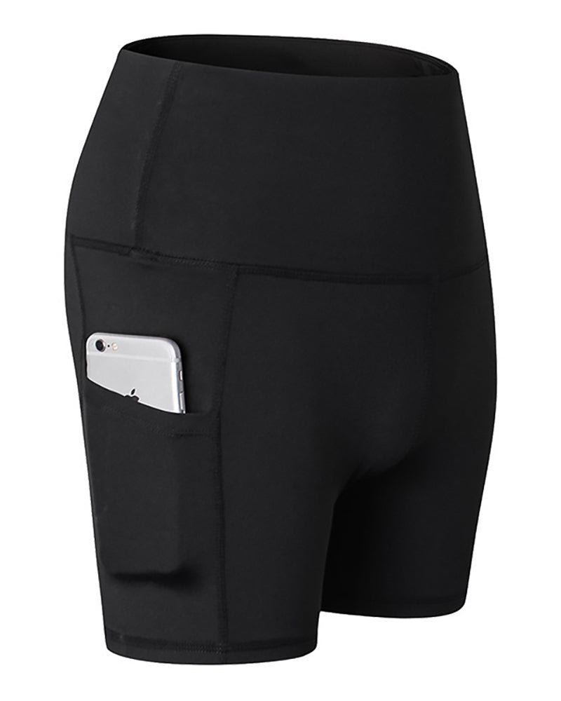 Women High Waist Side Pocket Running Wear Quick Dry Highly Elastic Yoga Bottoms Women Shorts Gray Black Wine Red Blue Navy Blue S-2XL