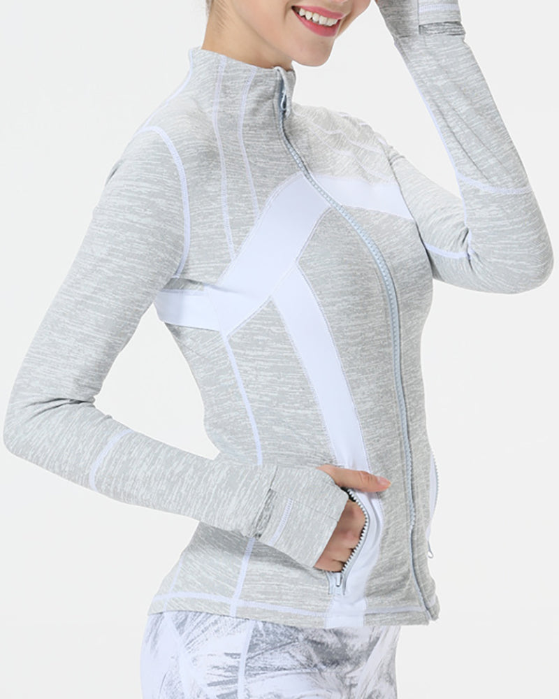 Yoga Jacket Sports Running Yoga Wear Stand Collar Zipper Sports Long Sleeve Coat S-XXXL