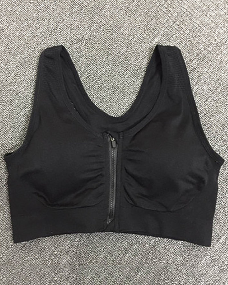 Women Running Shockproof Fitness Clothing Sports Underwear Bras Front Zipper Sexy Gathered Bra