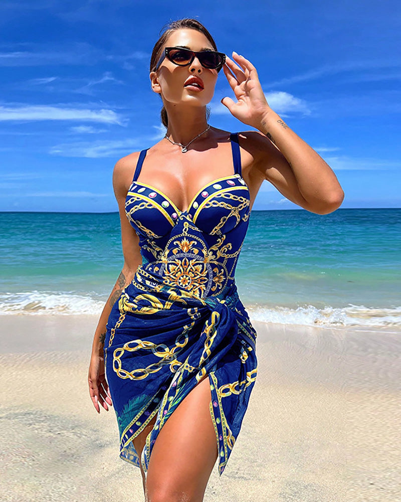 Printed Women New Summer Swimwear Include Cover Up