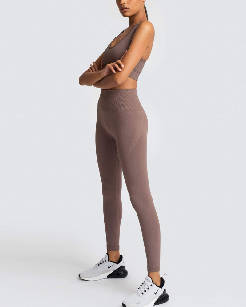 Seamless Slim Knit Sports Yoga Two-piece Sets S-L