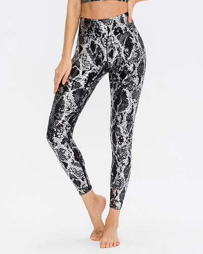 Snake Printed High Waist Sports Leggings Black White Blue Brown S-2XL