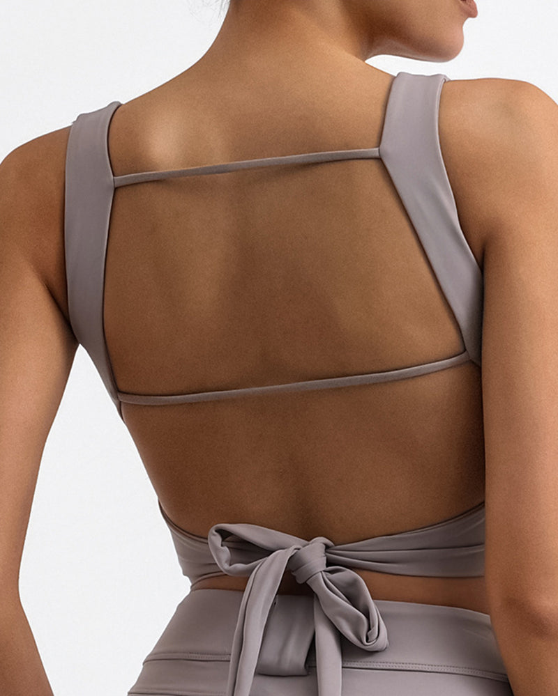 High Elastic Back Strappy Women Yoga Vest White Black Light Khaki Brown Purple S-L