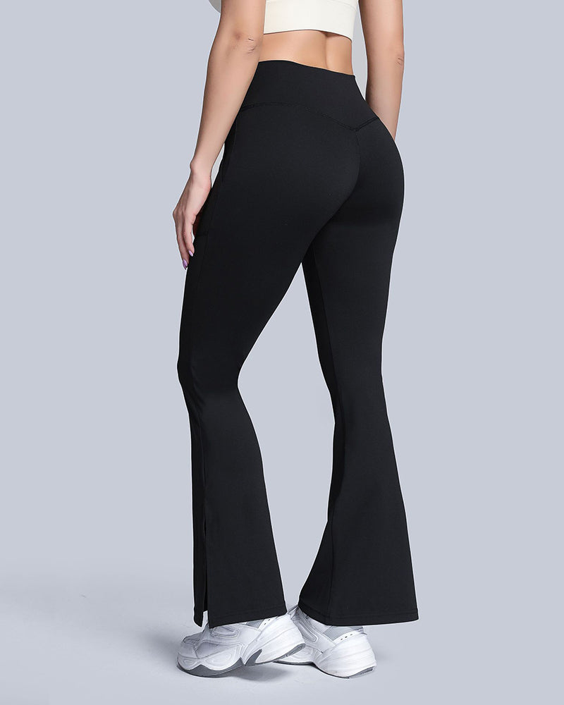 Ladies Cross Waist Wide Leg Pants Navel Nude Pockets High Waist Fitness Sports Yoga Pants S-XL