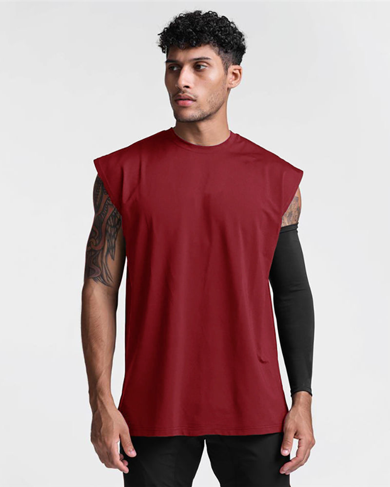 Summer Loose Basic Solid Color Wide Shoulder Casual Sport T-shirt White Red Gray Green Black M-2XL