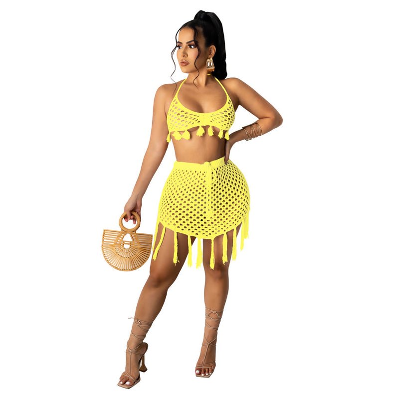 Lady Sexy Grid Hollow Out Two Piece Swimwear S-2XL