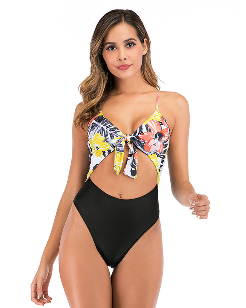 Print Bikini Sexy One-piece Swimsuit Deep V Swimsuit YY10243