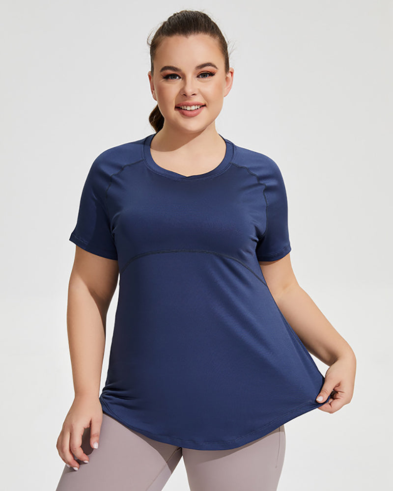 Plus Size T-shirt Women Breathable Fitness Top Khaki Purple Blue Black XL-4XL