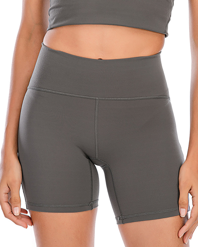 Nude Yoga Shorts Wear Tight-Fitting High-Waist Breathable Running Fitness Solid Color S-XXL