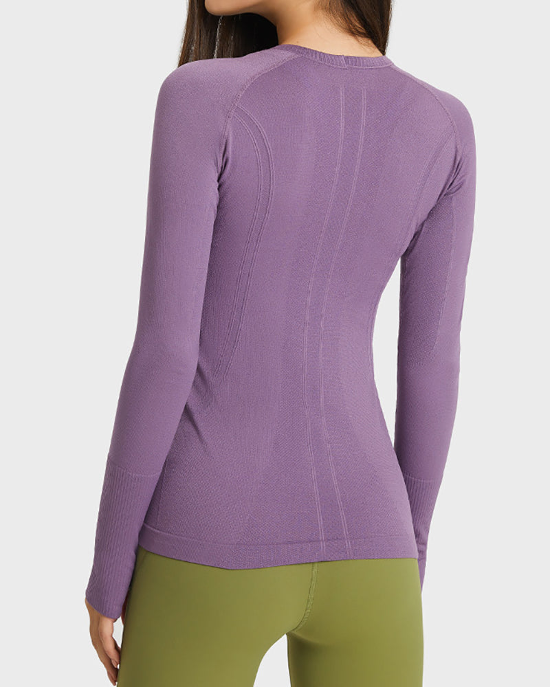 Women Long Sleeve O Neck Slim Breathable Sports Yoga Tops 4-12